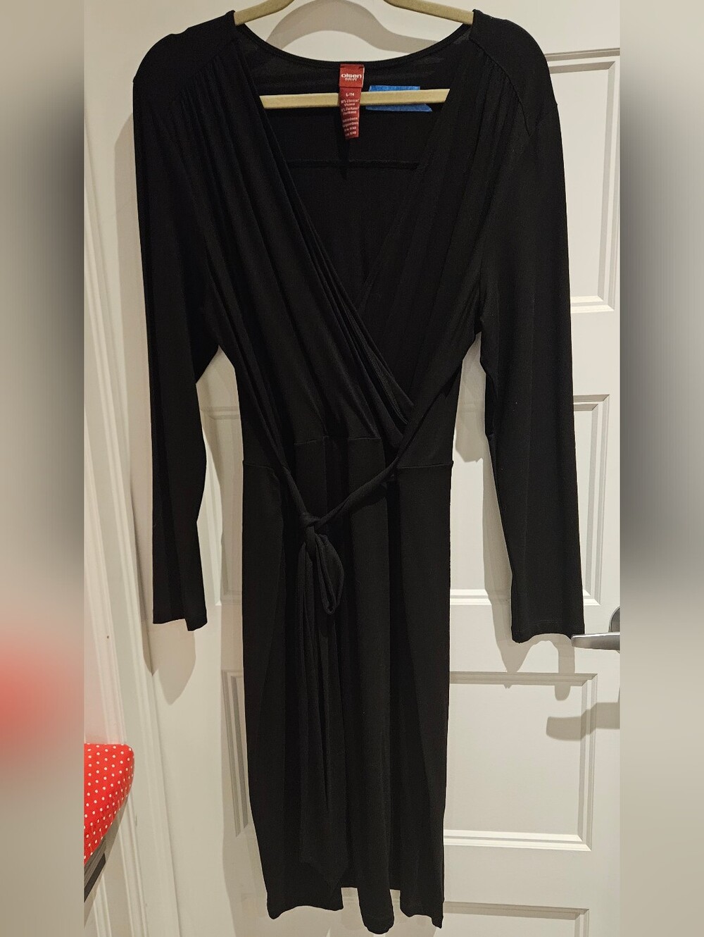 Black Long-Sleeve Wrap Dress with Self-Tie Waist